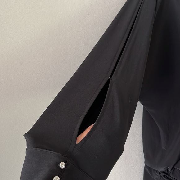 White House Black Market Black Split-Sleeve Jersey Knit Dress L - Picture 3 of 7